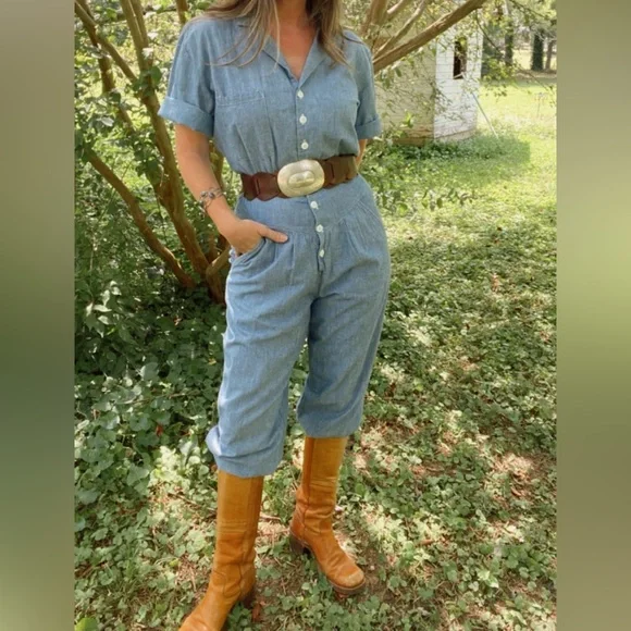 Vintage blue chambray jumpsuit - Picture 2 of 11